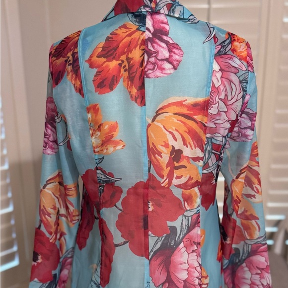 New York and Company Floral Light Turquoise Blue Blazer - Picture 5 of 8